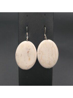 Natural White Howlite Oval Drop Dangle Earrings B1221